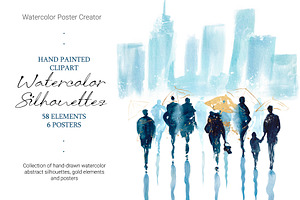 Watercolor Silhouettes People Set