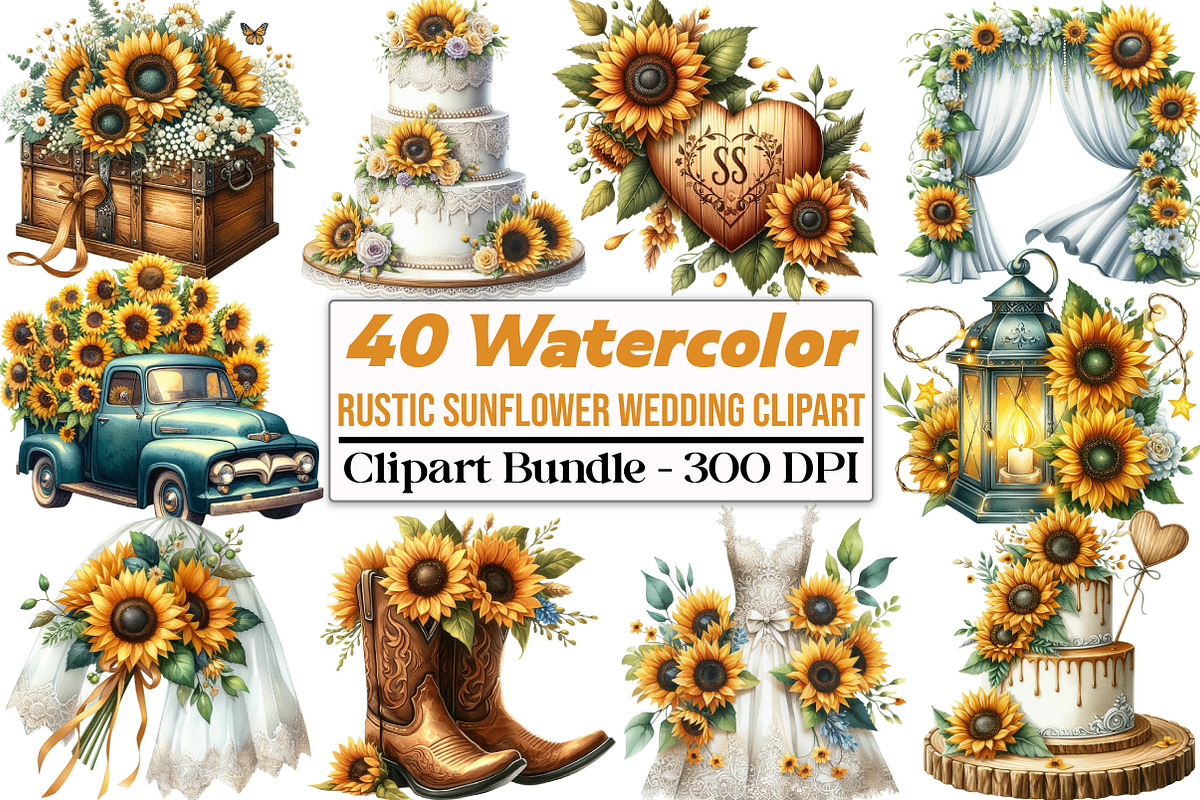 Rustic Watercolor Sunflower Wedding, an Illustration by DreamCafeArt (Photo 1 of 5)