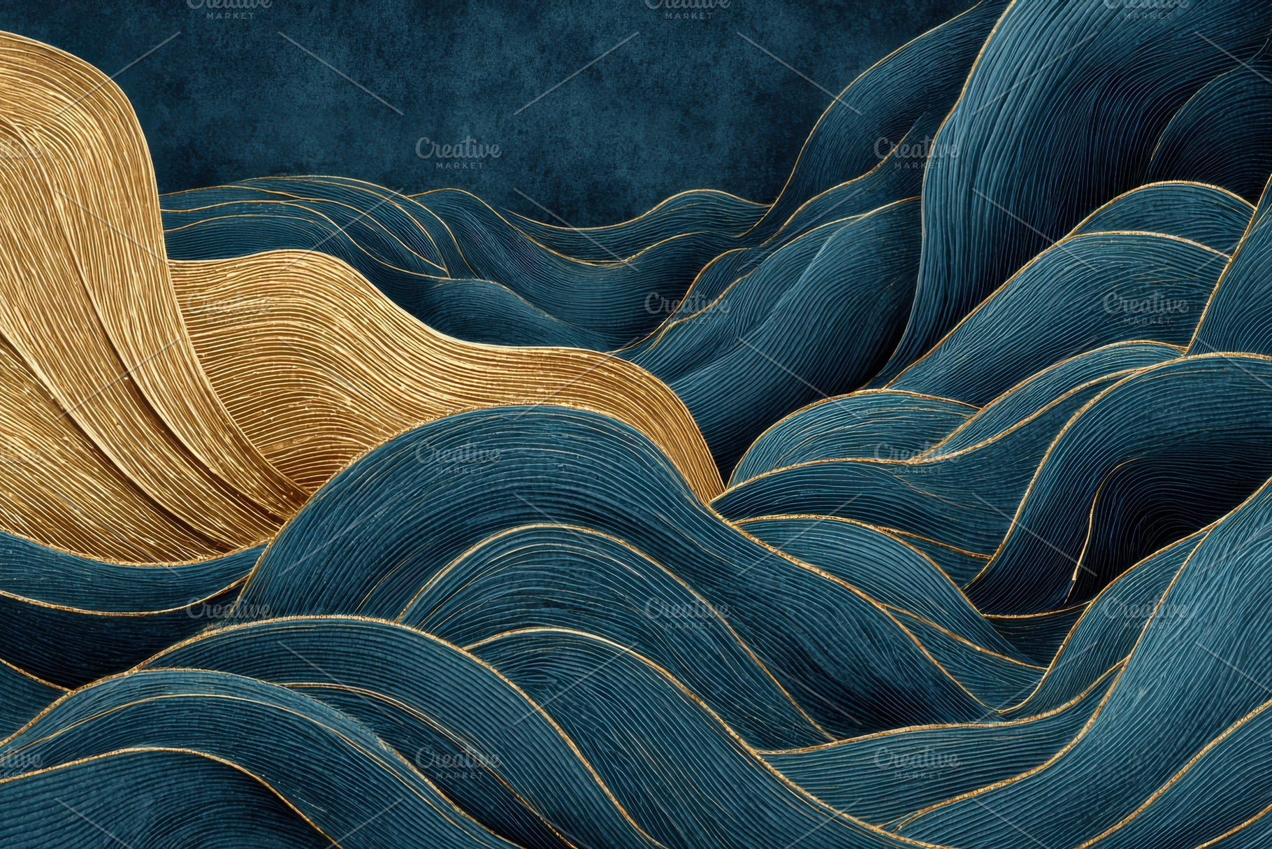Abstract Blue Gold Waves Luxury Art, an Abstract Photo by Pixeness Studio