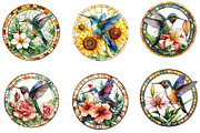 Hummingbird Round Stained Glass Png, an Illustration by Designworld (Thumbnail 2 of 5)