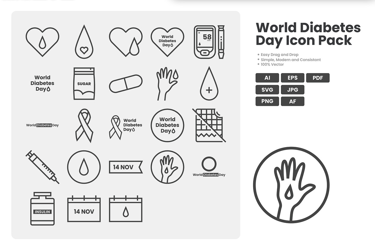 World Diabetes Day, an Outline Icon by erifqizeicon (Photo 3 of 3)