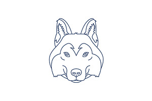 Husky Head Flat Logo Vector Set.