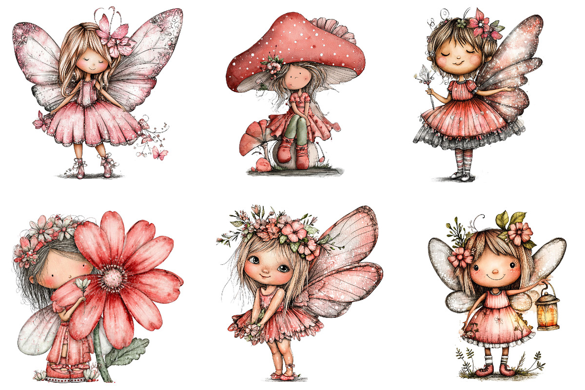 Whimsical Fairy Girl Clipart, a Seasonal Illustration by Designking (Photo 2 of 5)