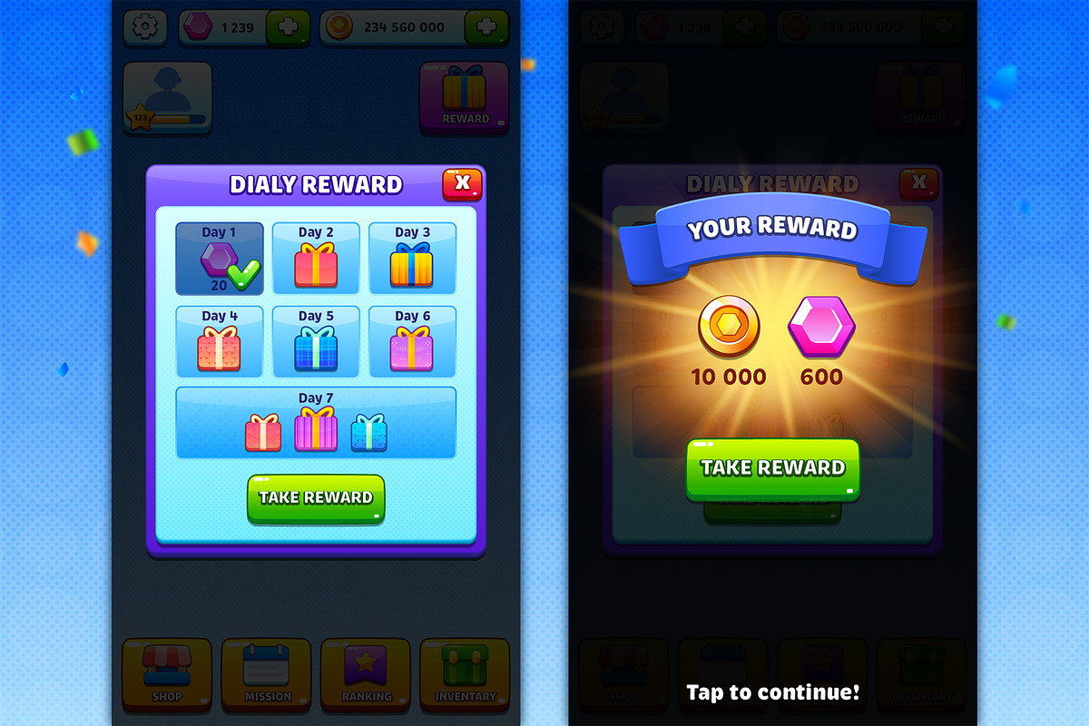 Game UI pack for mobile casual game, an UI Kit Template by KartInnka (Photo 16 of 18)