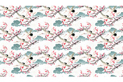 crane bird and cherry blossom flower, a Pattern Graphic by marukopum (Thumbnail 3 of 3)