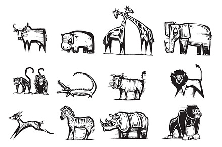 Woodcut African Animals