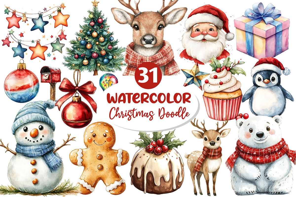 Christmas Doodle Sublimation Clipart, an Illustration by Dream Creation (Photo 1 of 6)
