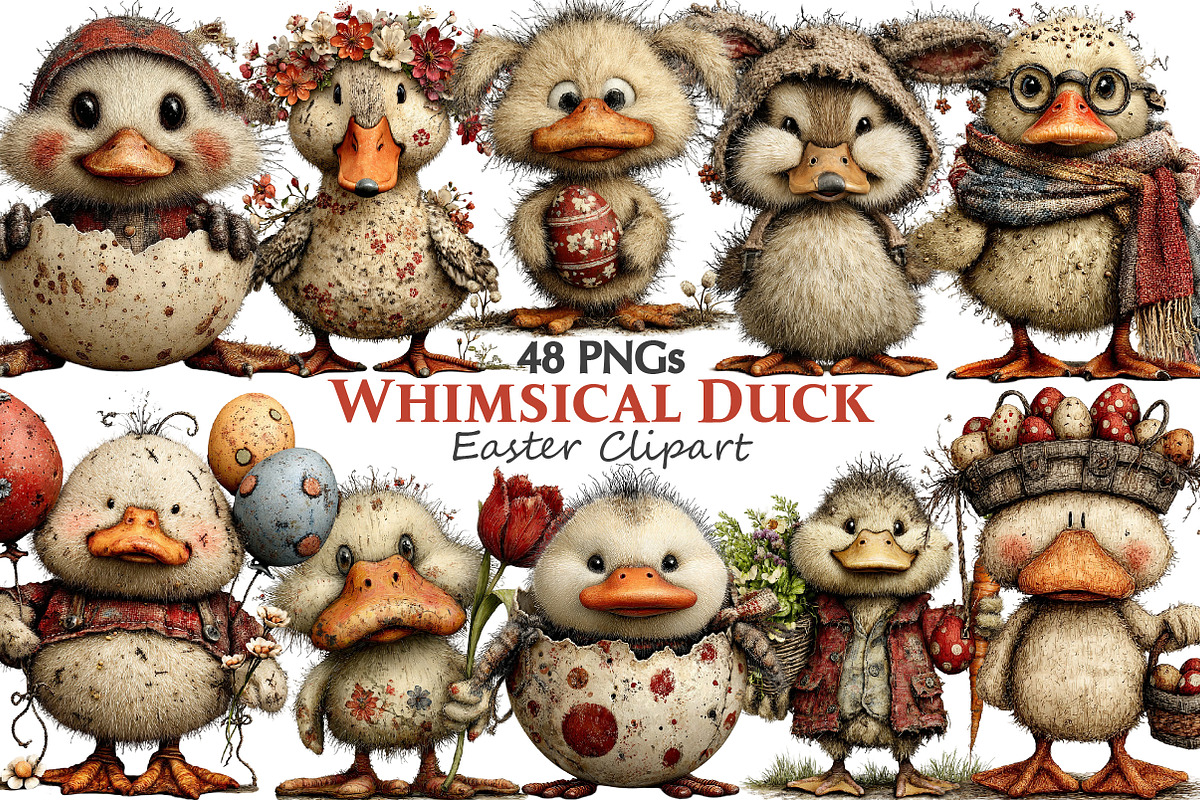 Whimsical Easter Duck Clipart, an Illustration by Pixels.Craft (Photo 1 of 6)