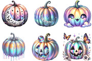 Halloween Pumpkin Iridescent Clipart, an Illustration by CraftArtStudio (Thumbnail 3 of 6)