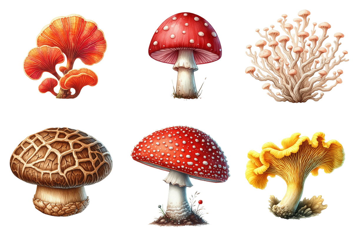 Watercolor Mushroom Clipart, an Illustration by CreationArt (Photo 3 of 7)