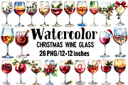 Watercolor Christmas Wine Glass, an Illustration by Design Market (Thumbnail 1 of 3)