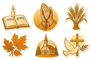 Religious symbols set with candle, c, an Illustration by Dvoevnore photos