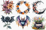 Watercolor Floral Halloween Clipart, an Illustration by Canvas Craft (Thumbnail 3 of 7)