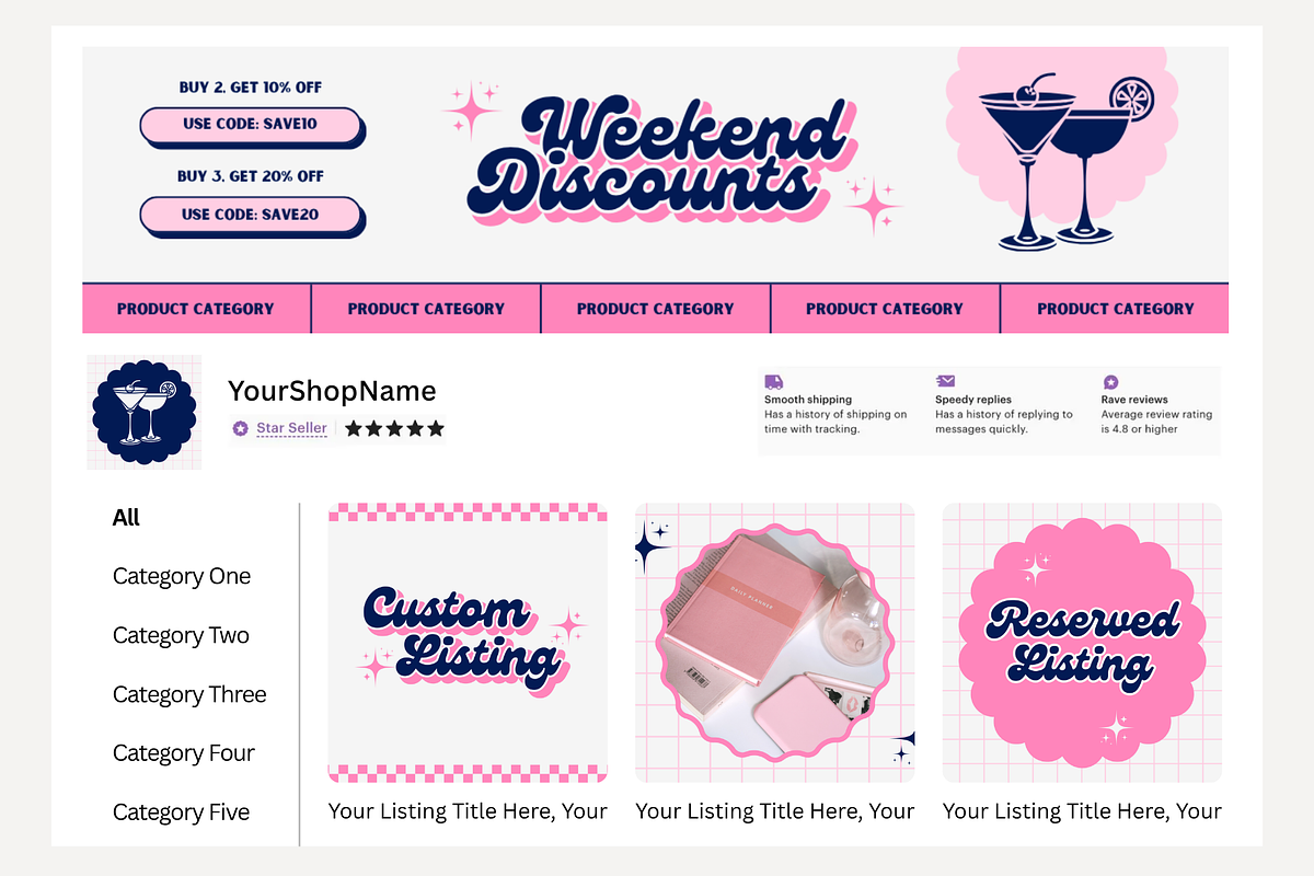 Blue Pink Etsy Shop Branding Kit, a Branding & Logo Template by Anna Design Studio (Photo 7 of 8)