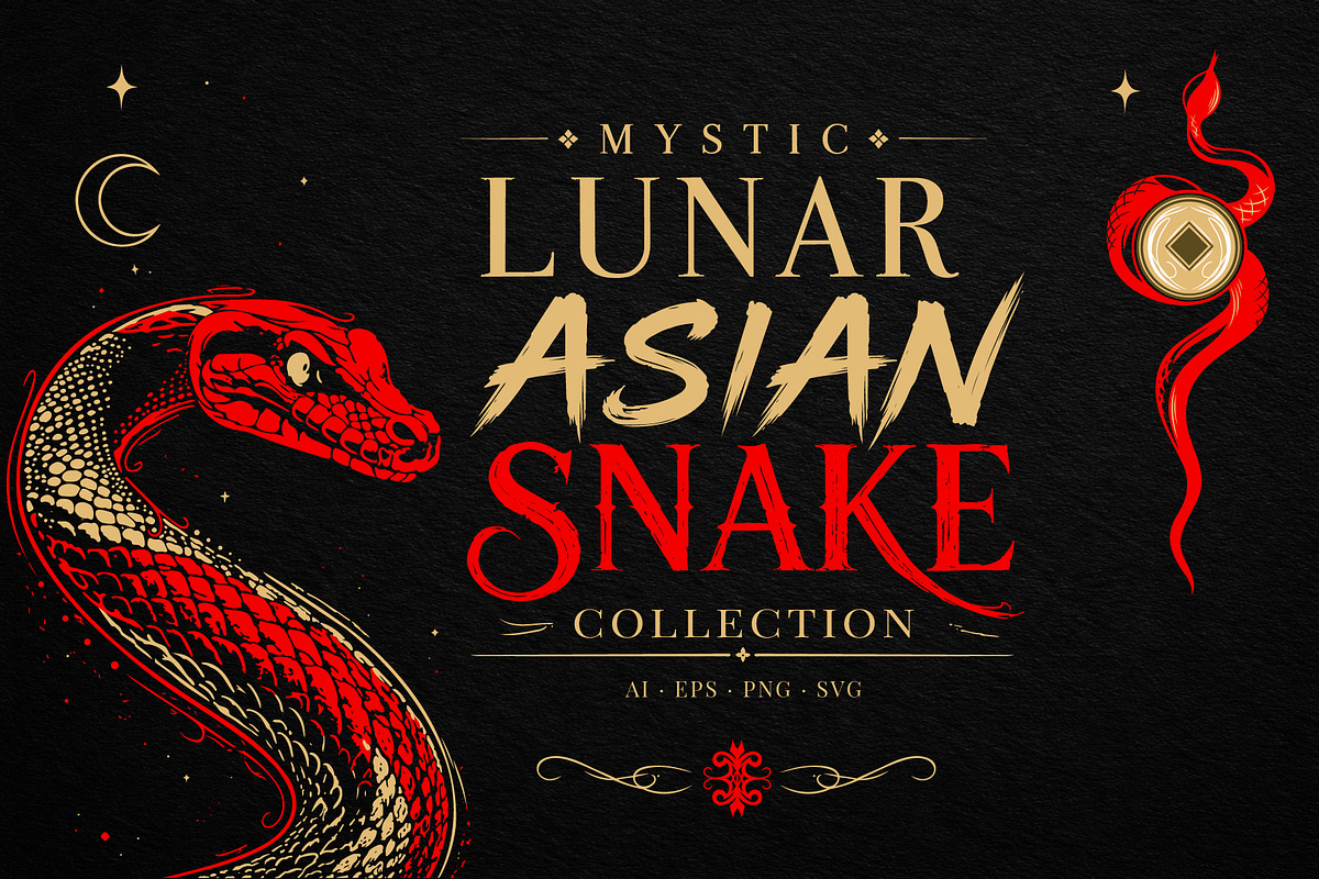 Mystic Lunar Asian Snake Vector Set, an Animal Illustration by Christine Krahl (Photo 1 of 12)