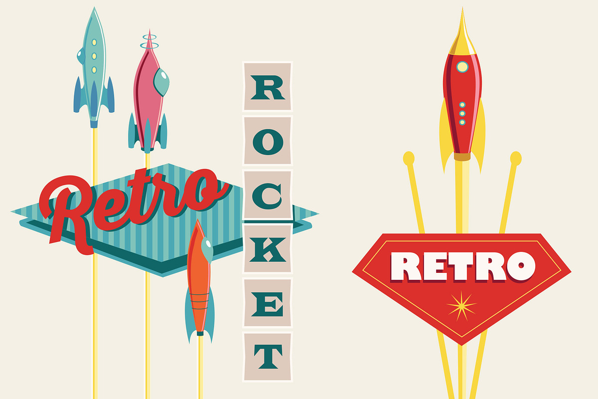 Vector Retro Rockets, a Technology Illustration by Carolyn Packard Design (Photo 4 of 9)