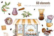 Watercolor Coffee Clipart PNG Set, a Food Illustration by Mespilia (Thumbnail 3 of 5)