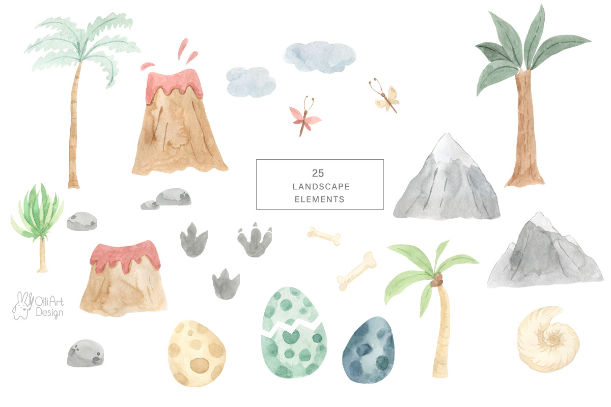 DINOSAUR watercolor clipart., an Animal Illustration by OlliArtDesign (Photo 5 of 12)