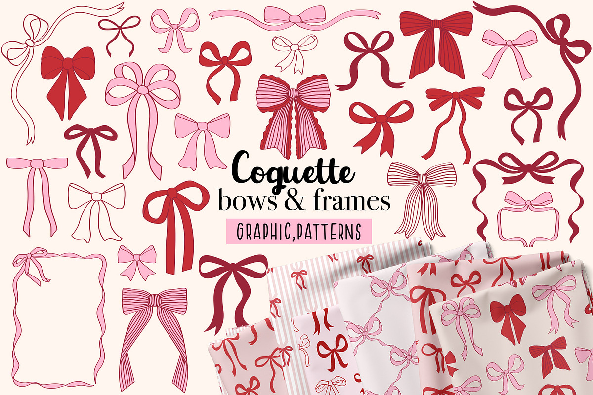 Coquette pink bows Vector collection, a Decorative Illustration by NataKa (Photo 1 of 9)