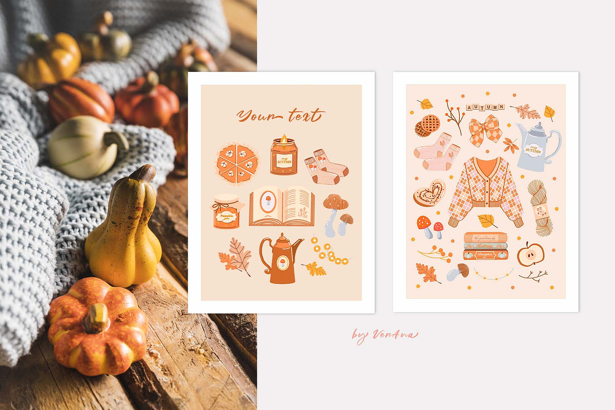 Fall & Halloween clipart. Autumn set, a Seasonal Illustration by VerAna (Photo 7 of 20)
