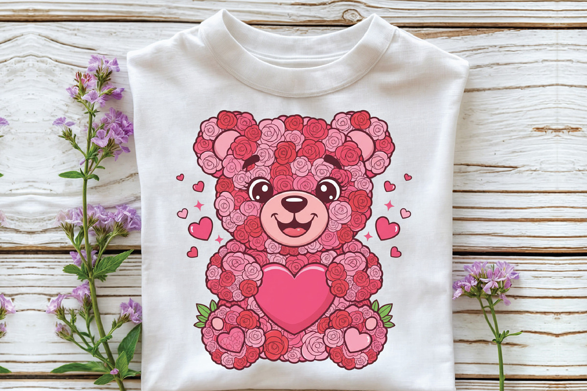 Pink Floral Valentine's Day Bear PNG, an Illustration by CraftArtStudio (Photo 3 of 4)