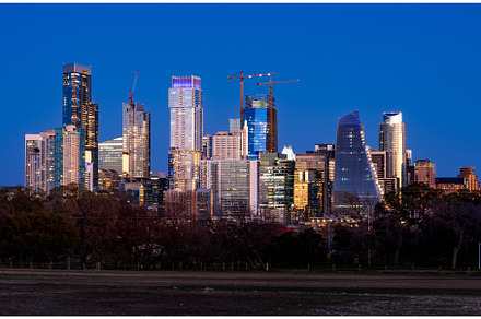 Night cityscape of downtown Austin, an Architecture Photo by Backyard Stock