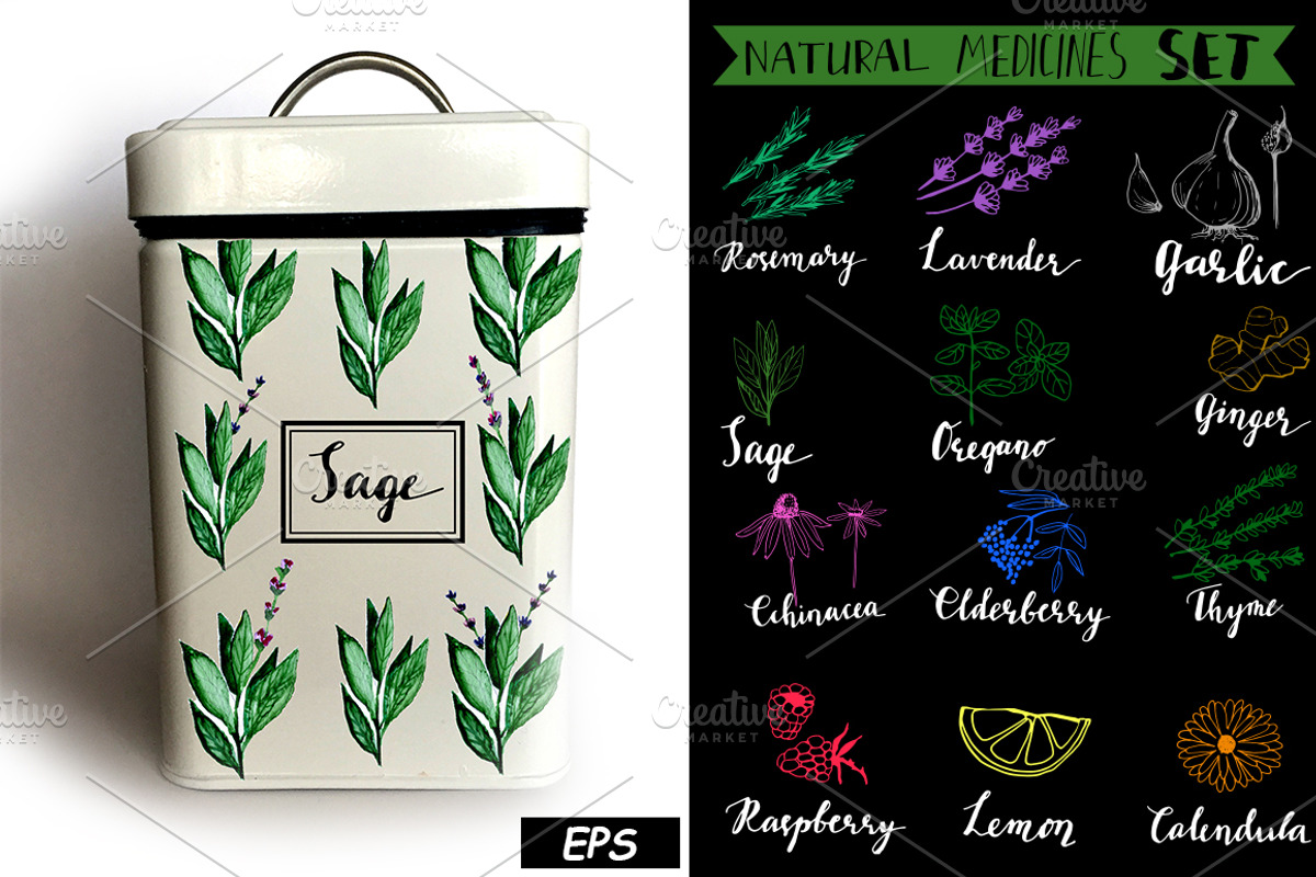 Natural Medicine Watercolor Set, a Food Illustration by Maria Zebroff (Photo 2 of 5)