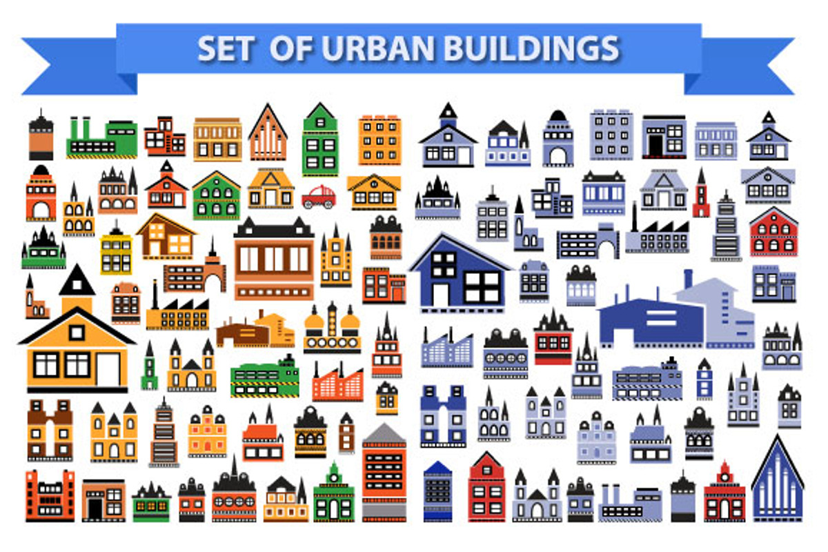 Set of urban buildings