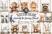 Watercolor Animals On Swings Clipart, an Illustration by Designking (Thumbnail 1 of 5)