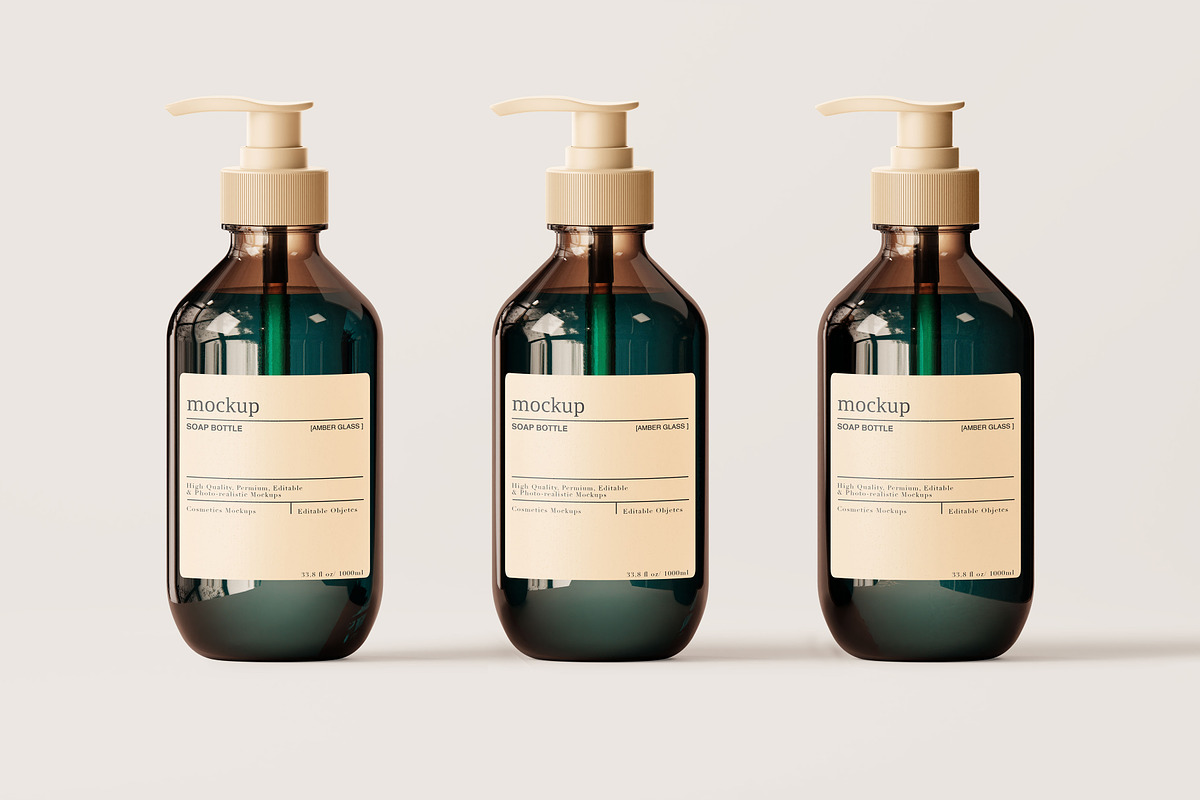 Amber – Glass Soap Bottle Mockup Set, a Packaging Mockup by Zumrod (Photo 6 of 10)