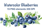 Watercolor Blueberries Clipart 15PNG, a Food Illustration by MuzaArtStudio (Thumbnail 1 of 5)