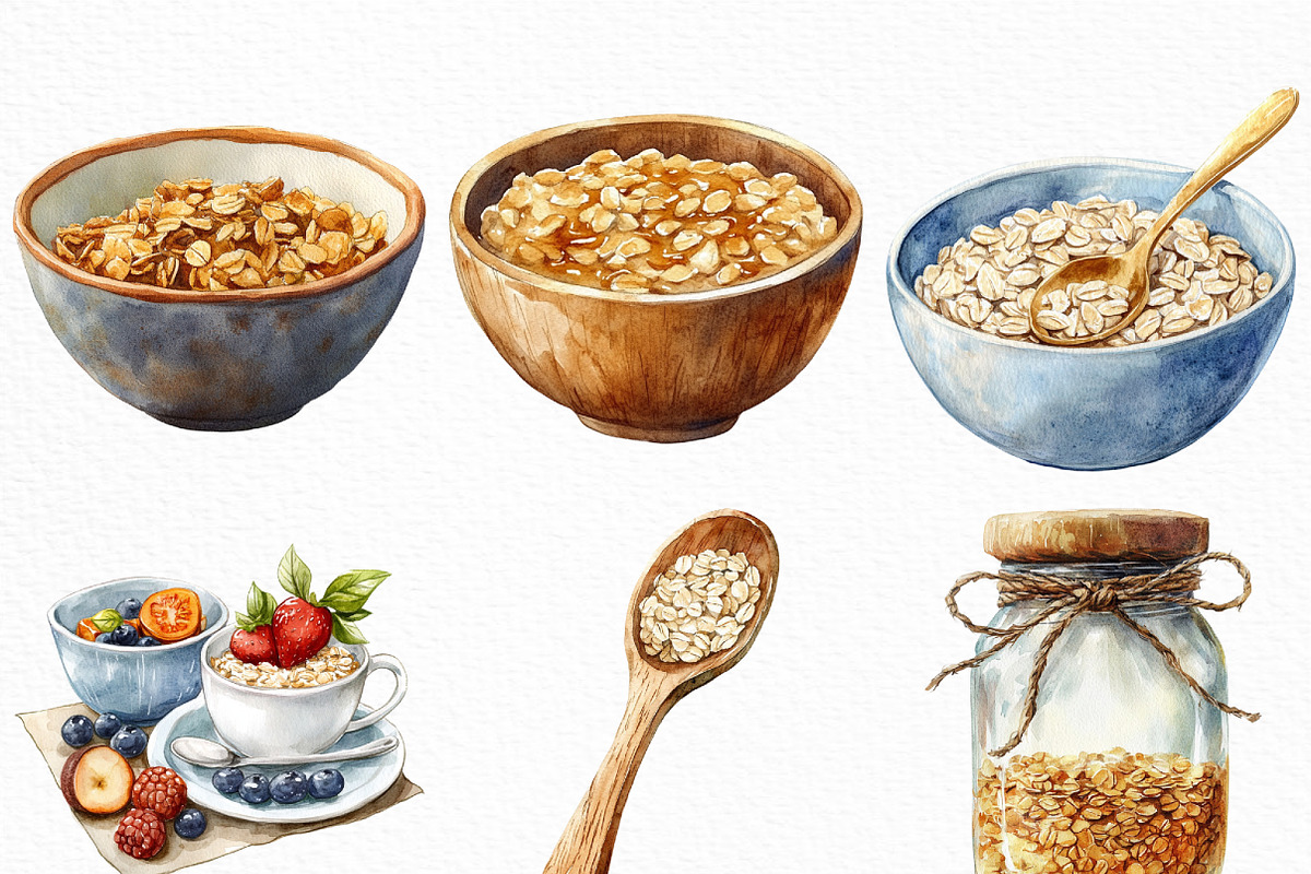 Watercolor Oatmeal Breakfast Clipart, an Illustration by Craft Nest (Photo 3 of 6)