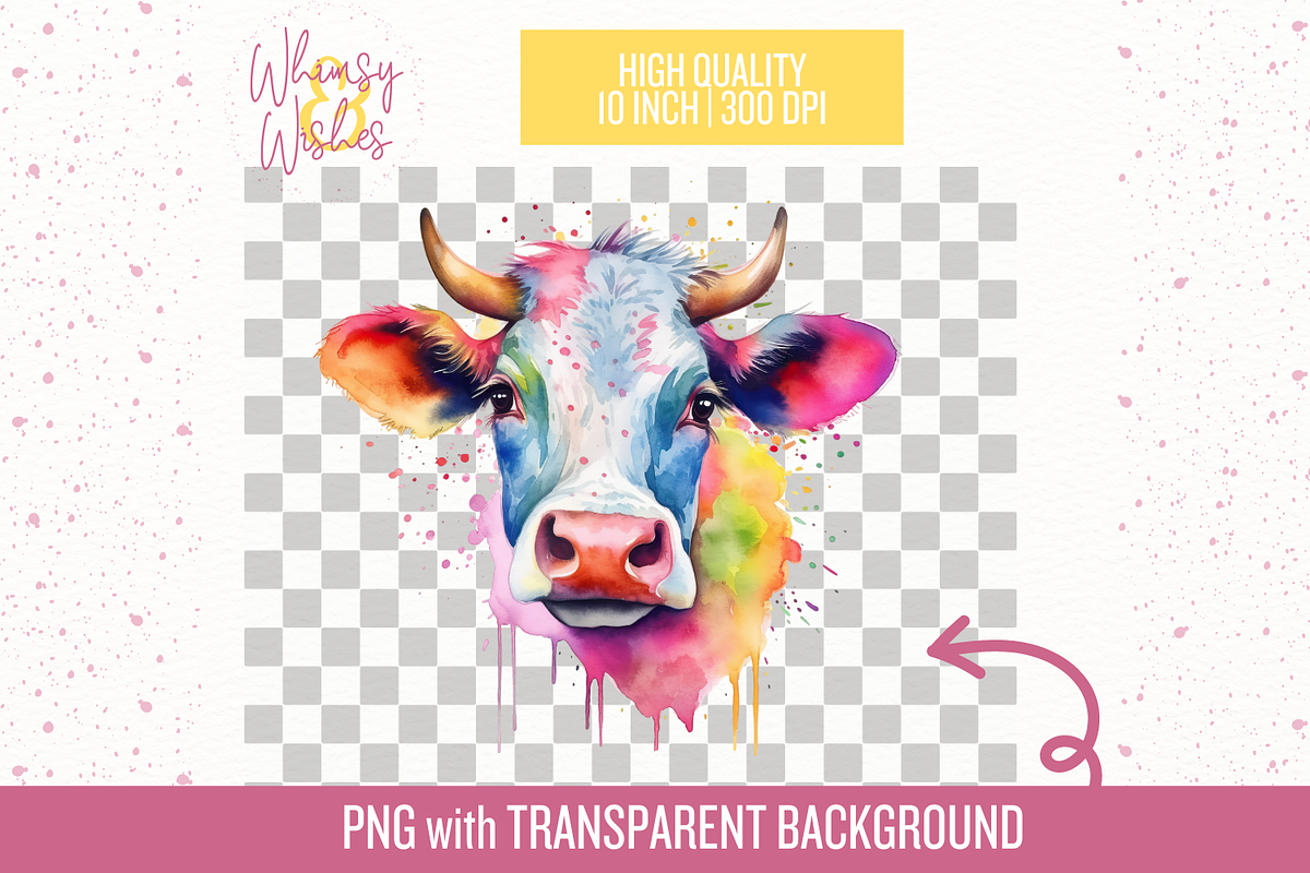Watercolor Rainbow Cows Clip Art, an Animal Illustration by Whimsy & Wishes (Photo 2 of 3)