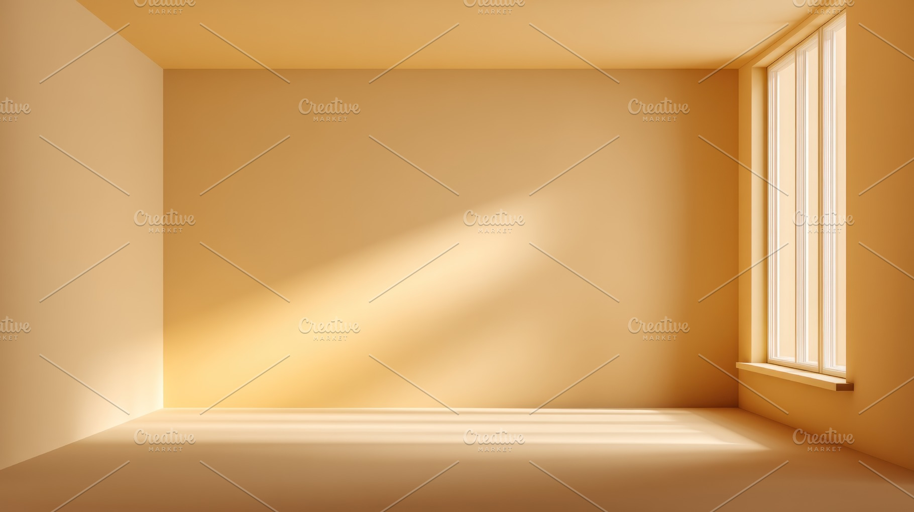 Warm yellow empty room with large window and sunlight casting so, an Abstract Photo by José Manuel Gelpi