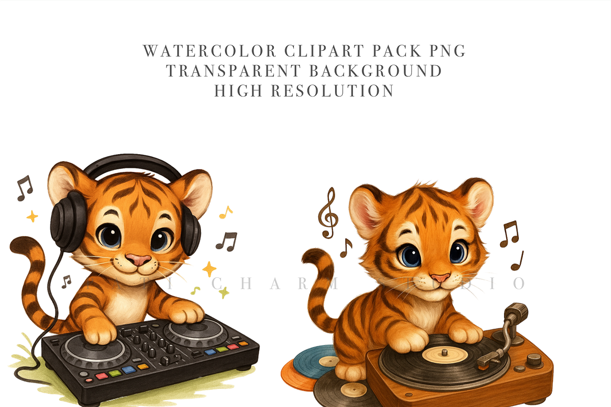 24 Cat DJ Clipart PNGs, an Animal Illustration by Pati Charm Studio (Photo 4 of 8)