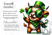 St Patricks day Highland Cow Clipart, an Animal Illustration by ThatsDesignArt (Thumbnail 2 of 10)
