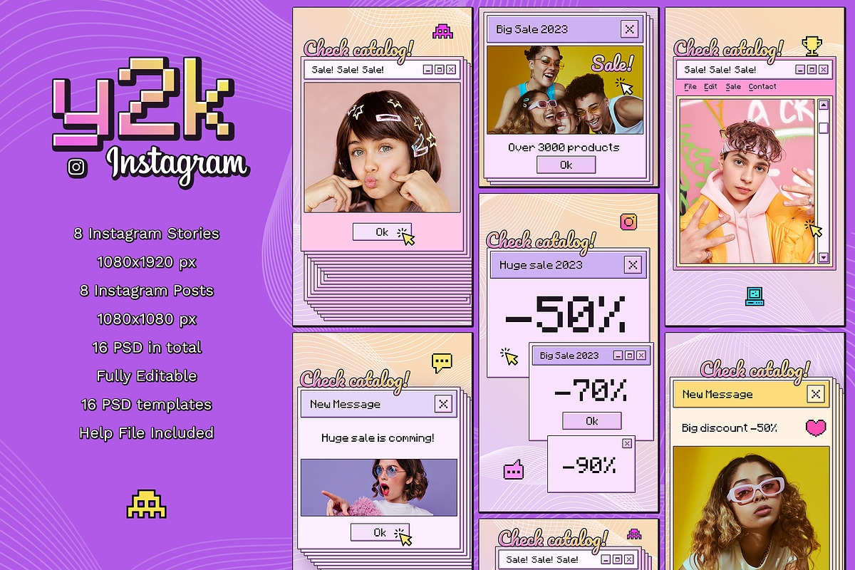Y2K Instagram Posts & Stories, a Social Media Template by Andrew Skoch Design (Photo 1 of 12)