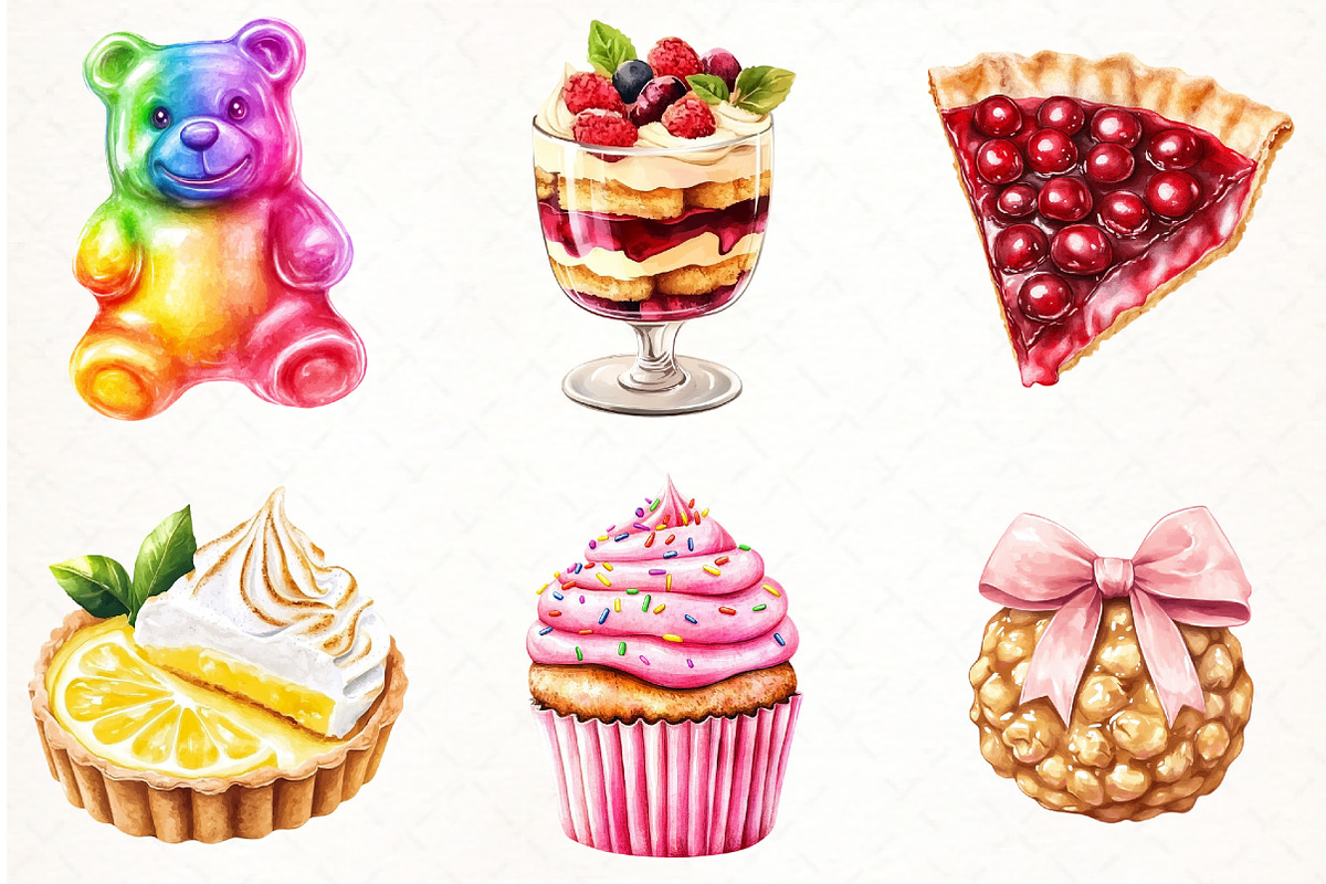 Watercolor Cute Sweets Clipart, an Illustration by Watercolor design (Photo 4 of 4)