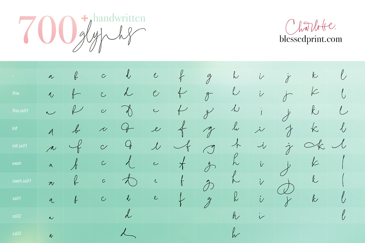 Charlotte Script with 120 ligatures, a Script Font by Blessed Print (Photo 18 of 19)