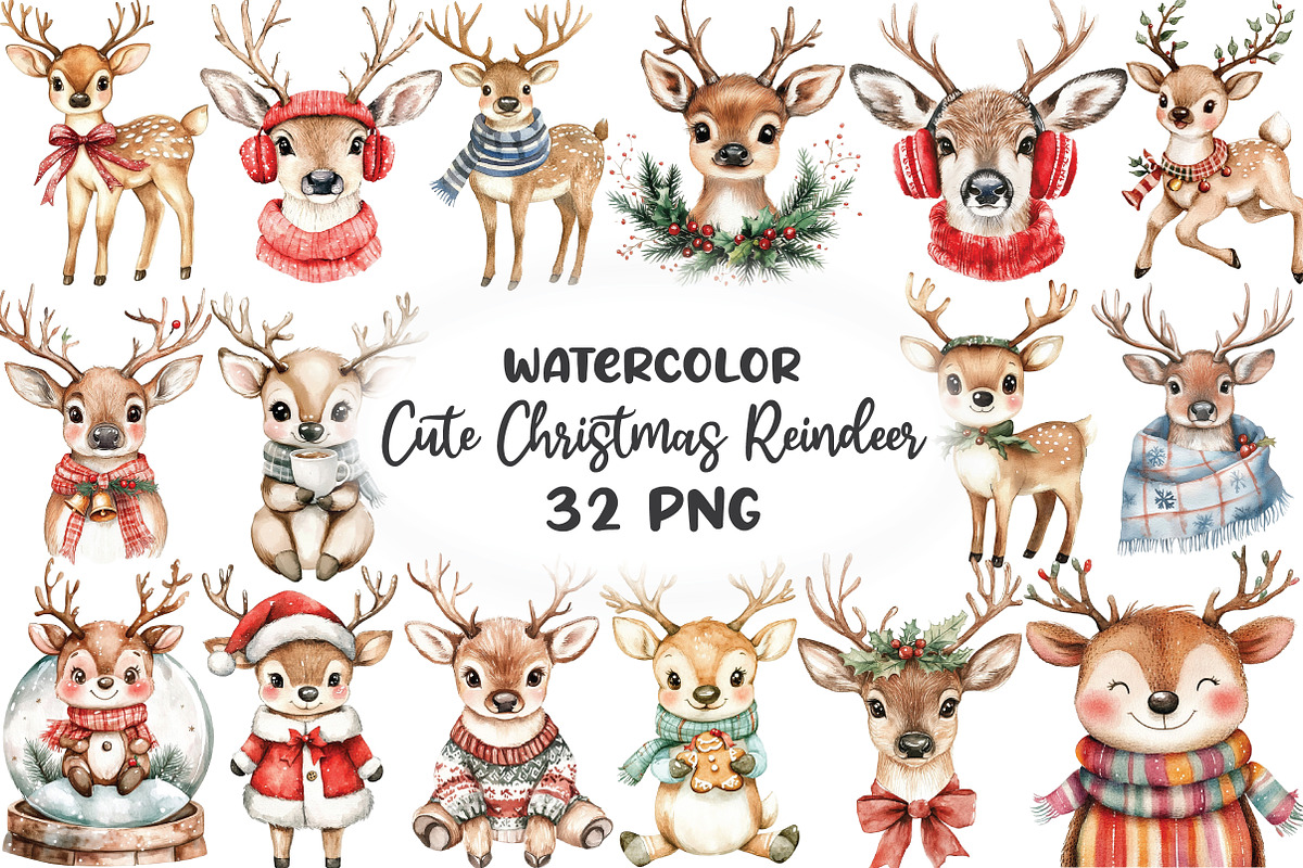 Cute Christmas Reindeer Sublimation, an Illustration by CraftArtStudio (Photo 1 of 6)