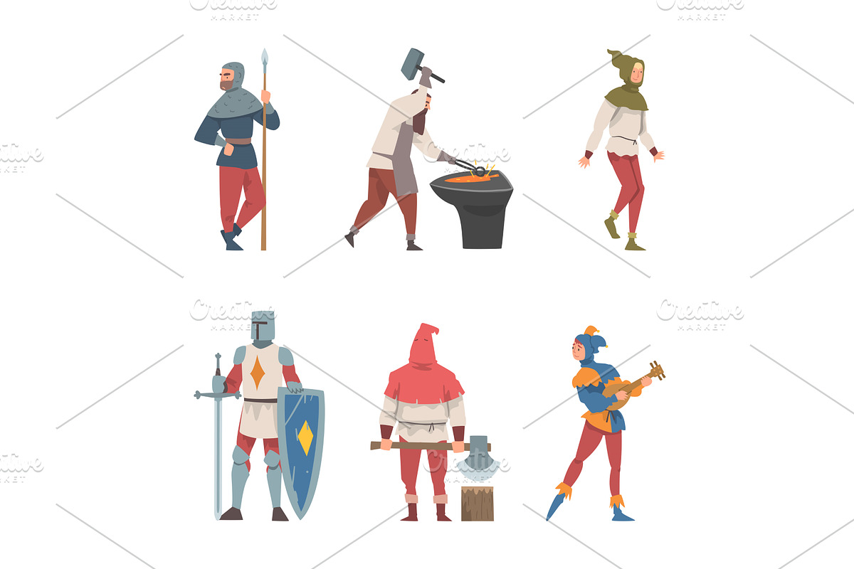 Medieval People Characters with, a Person Illustration by TopVectors