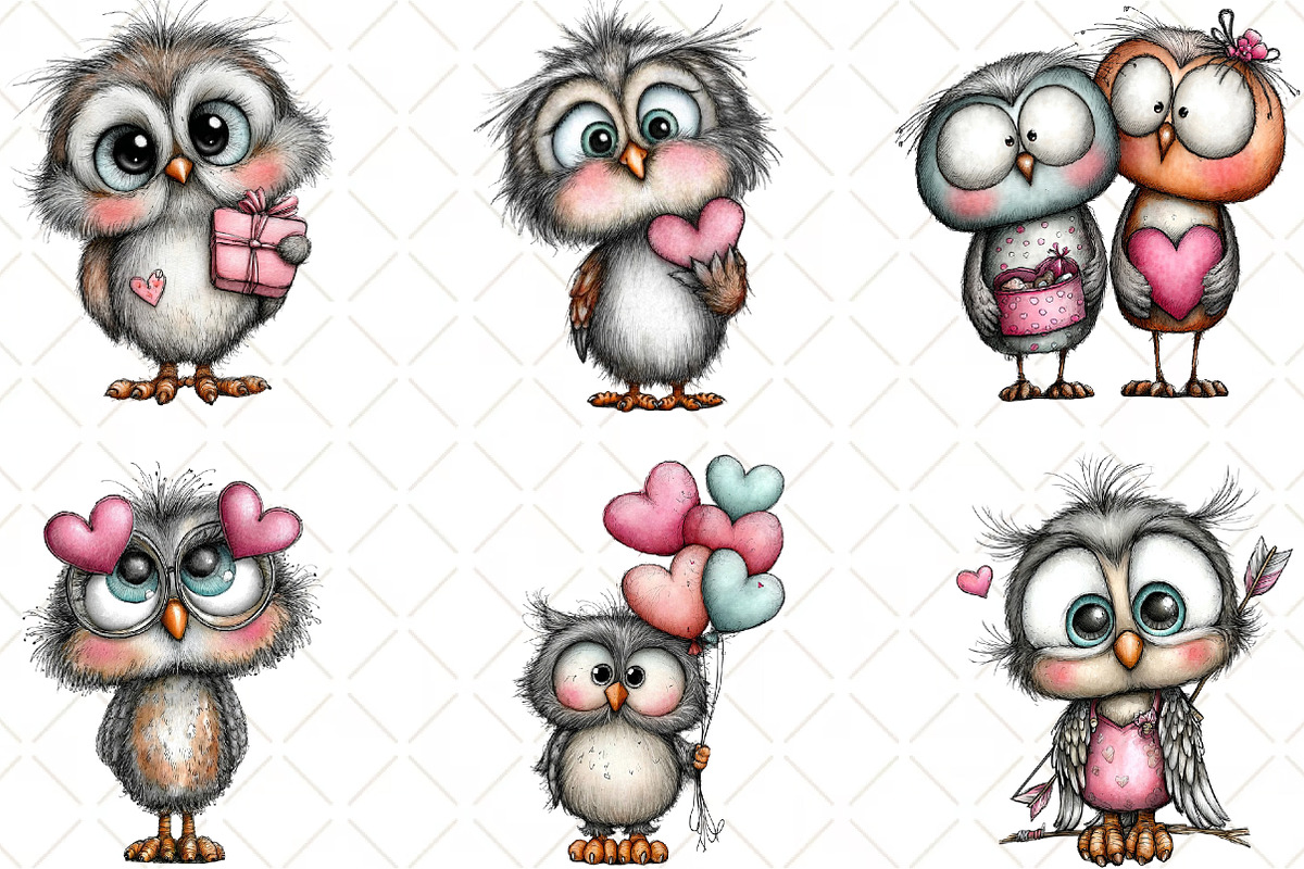 Quirky Valentine Owl Clipart, an Animal Illustration by Black Bird Studio (Photo 4 of 6)