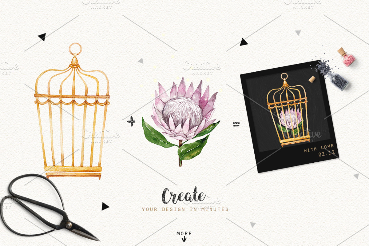 MOTHS and BIRDCAGE watercolor set, an Illustration by Natali Smolova (Photo 4 of 7)