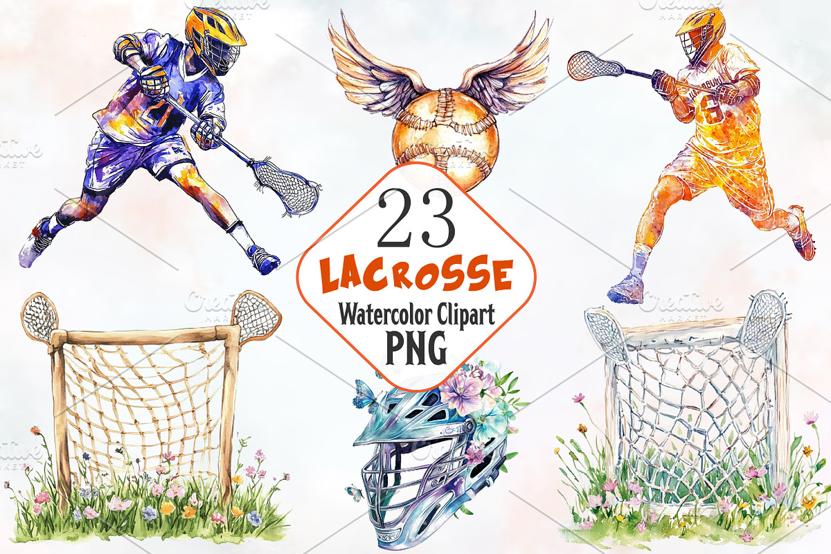 Lacrosse Watercolor Cliparts, an Illustration by RobertsArt (Photo 1 of 7)