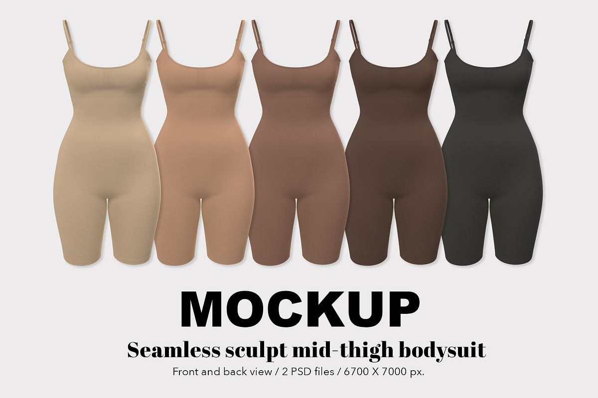 Sculpting Mid Thigh Bodysuit mockup., a Bottom Mockup by Irena Matiash shop (Photo 1 of 2)