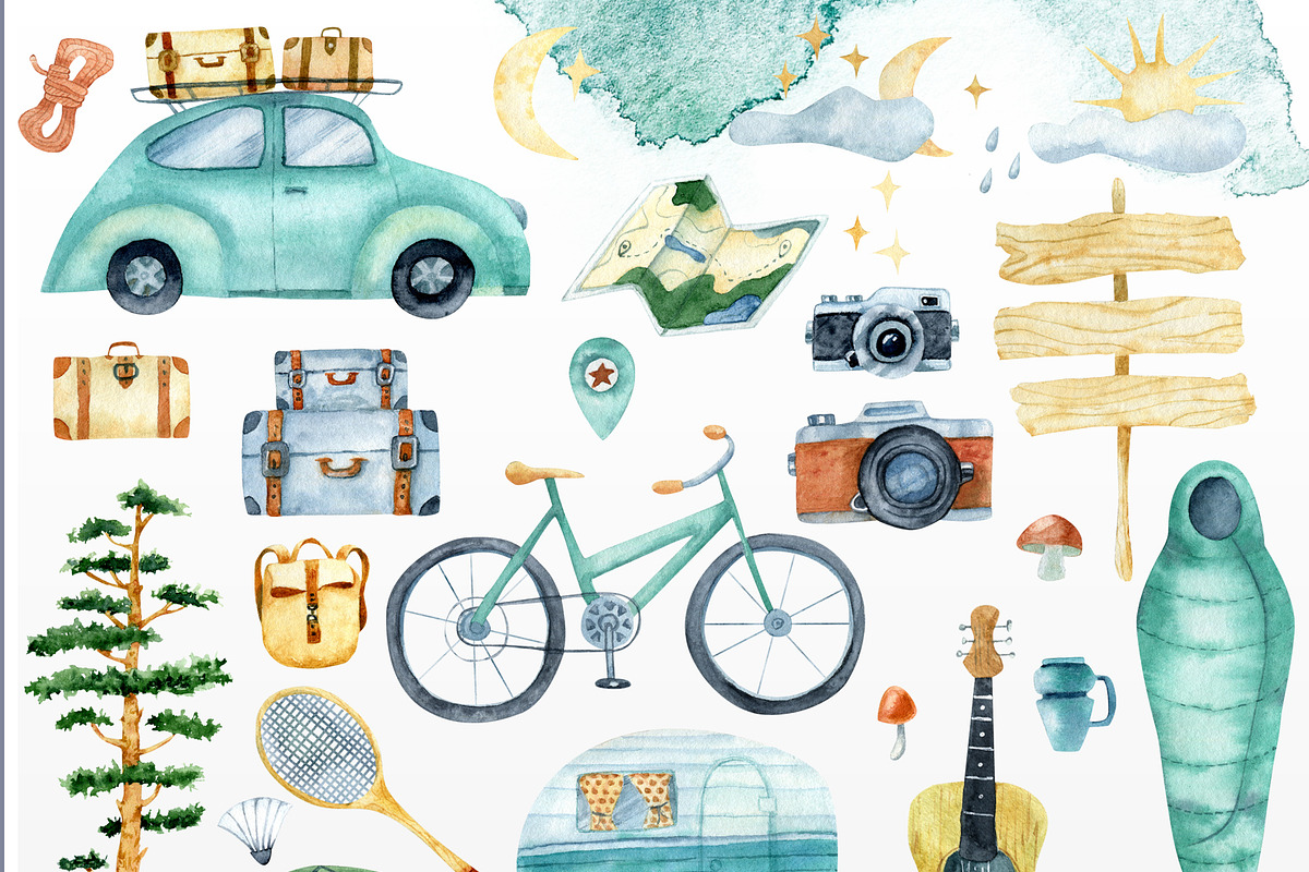 SALE. Watercolor Camping & Travel, an Illustration by Nebbia (Photo 3 of 5)