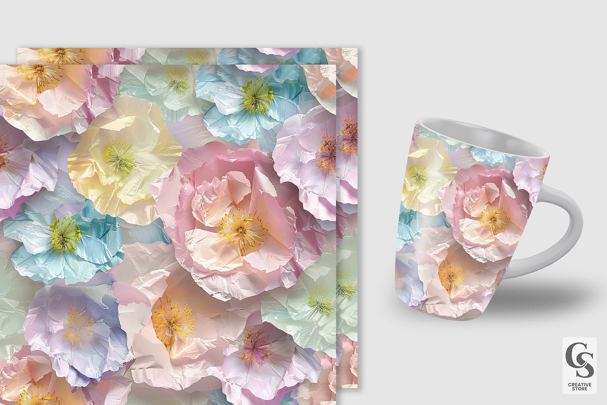 Pastel Torn Paper Flowers Patterns, a Pattern Graphic by Creative Store (Photo 4 of 5)