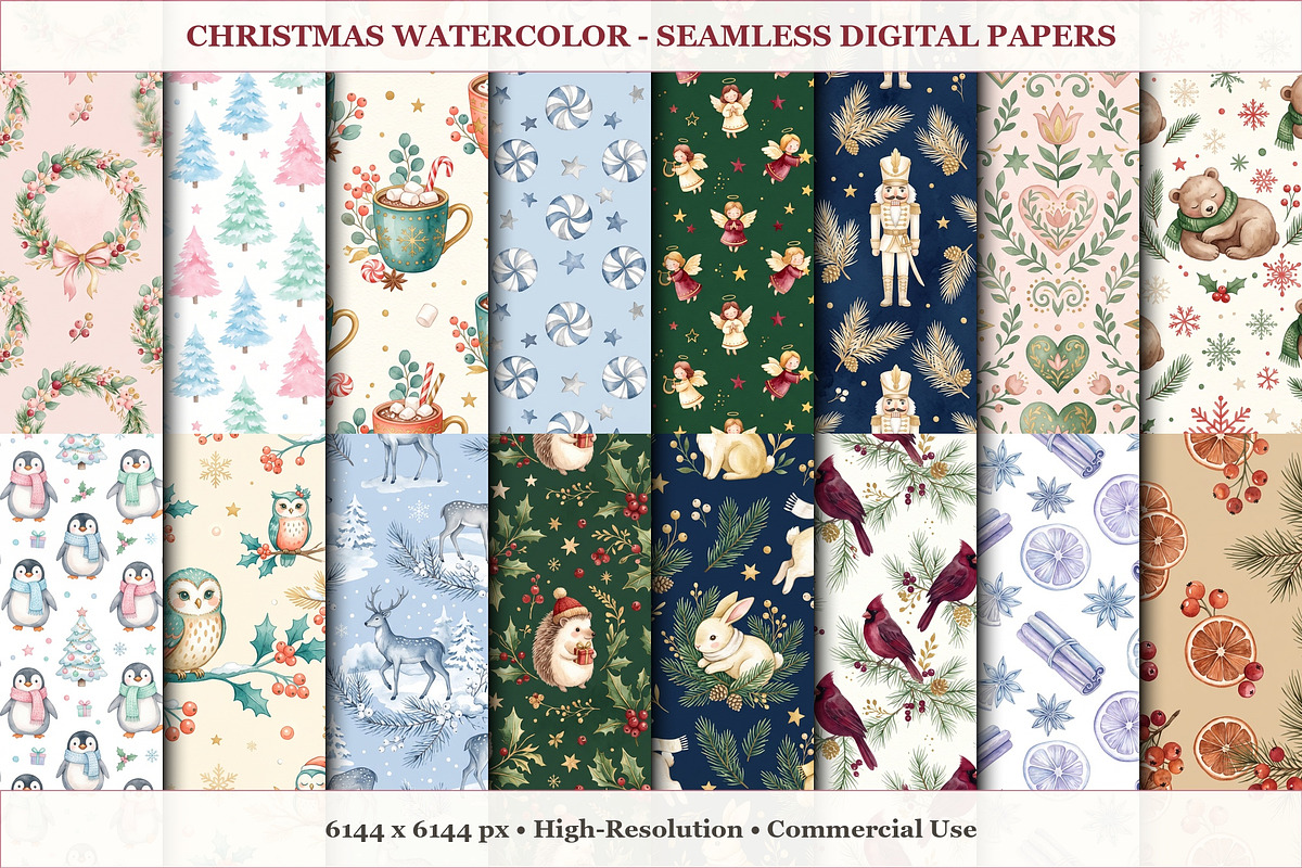 Christmas Watercolor Seamless Papers, a Pattern Graphic by XPERTDESIGNER (Photo 10 of 12)