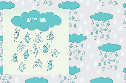 Happy rain set of pattern and card.