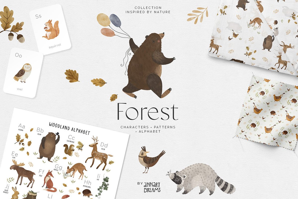 Forest animals. Alphabet & Patterns, an Animal Illustration by annartdreams (Photo 1 of 11)